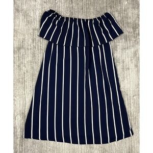 Sydney Rose Dress Womens Large Navy Blue White Striped Off Shoulder Ruffle 1024S